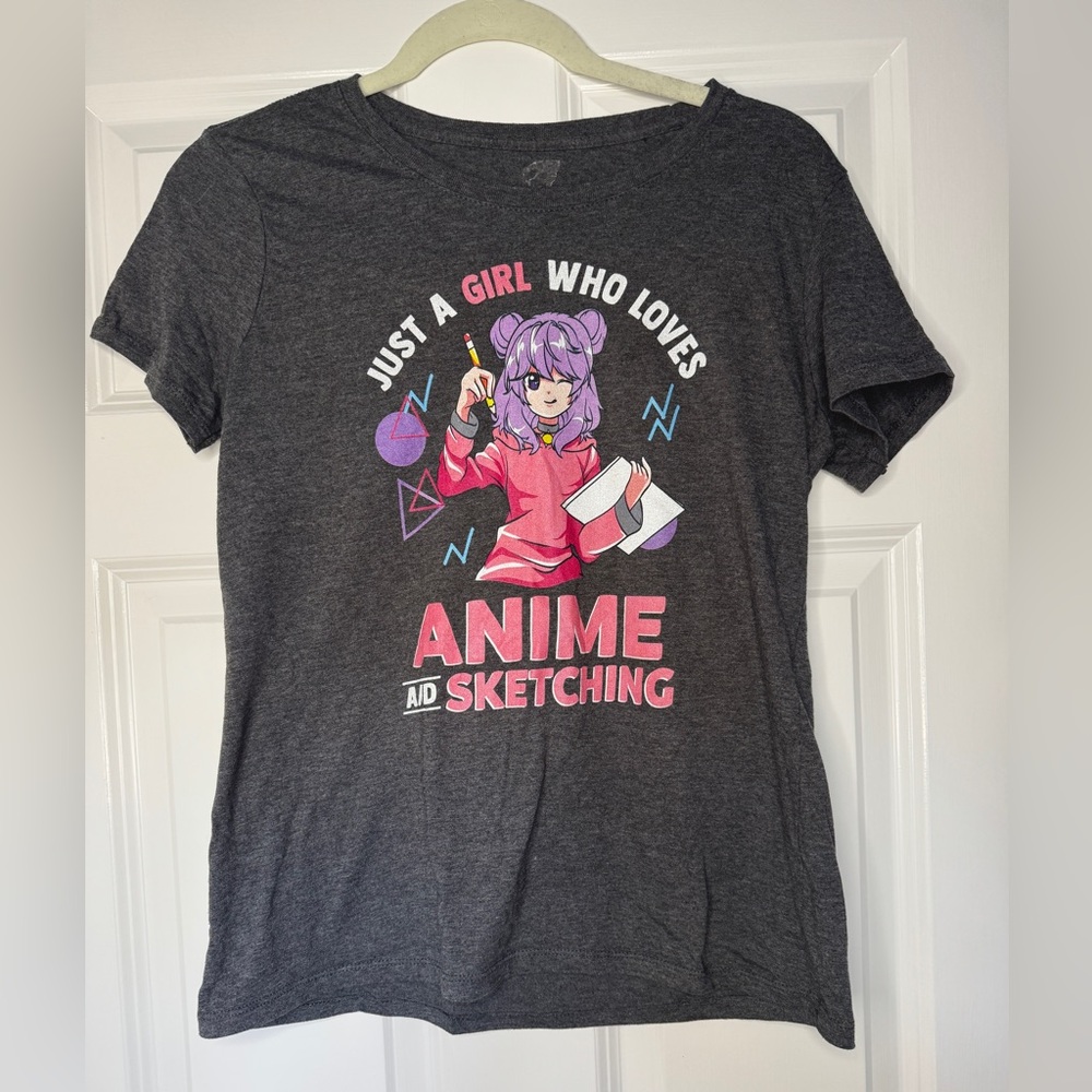 Dark Gray Anime Graphic T-Shirt